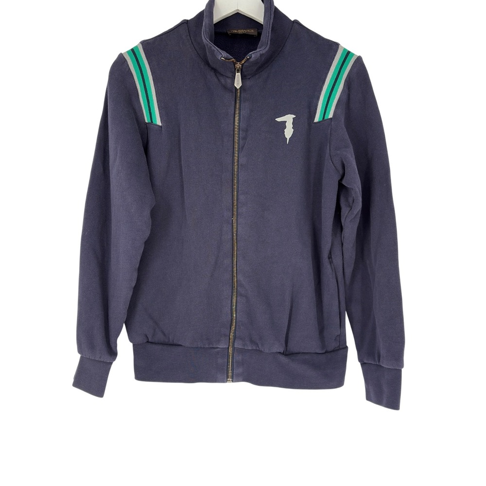 Trussardi Junior Track Jacket Full Zip Striped Logo Navy Blue‎ Kids Size 12
